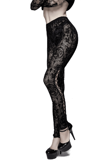 Black Mesh Leggings: Lace-Up / Gothic High-Waist Leggings